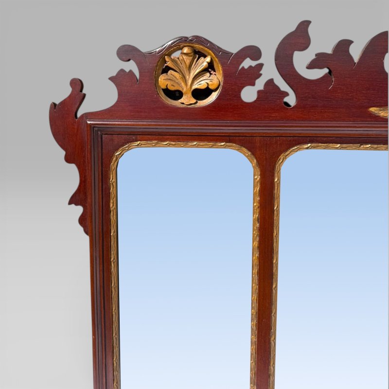 Antique 19th Century Chippendale Style Carved Mahogany & Gilt Wall Mirror - Image 5